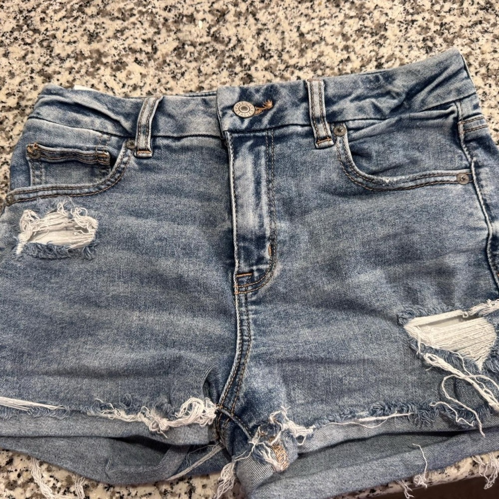 American Eagle Outfitters Light Blue Distressed Jean Shorts